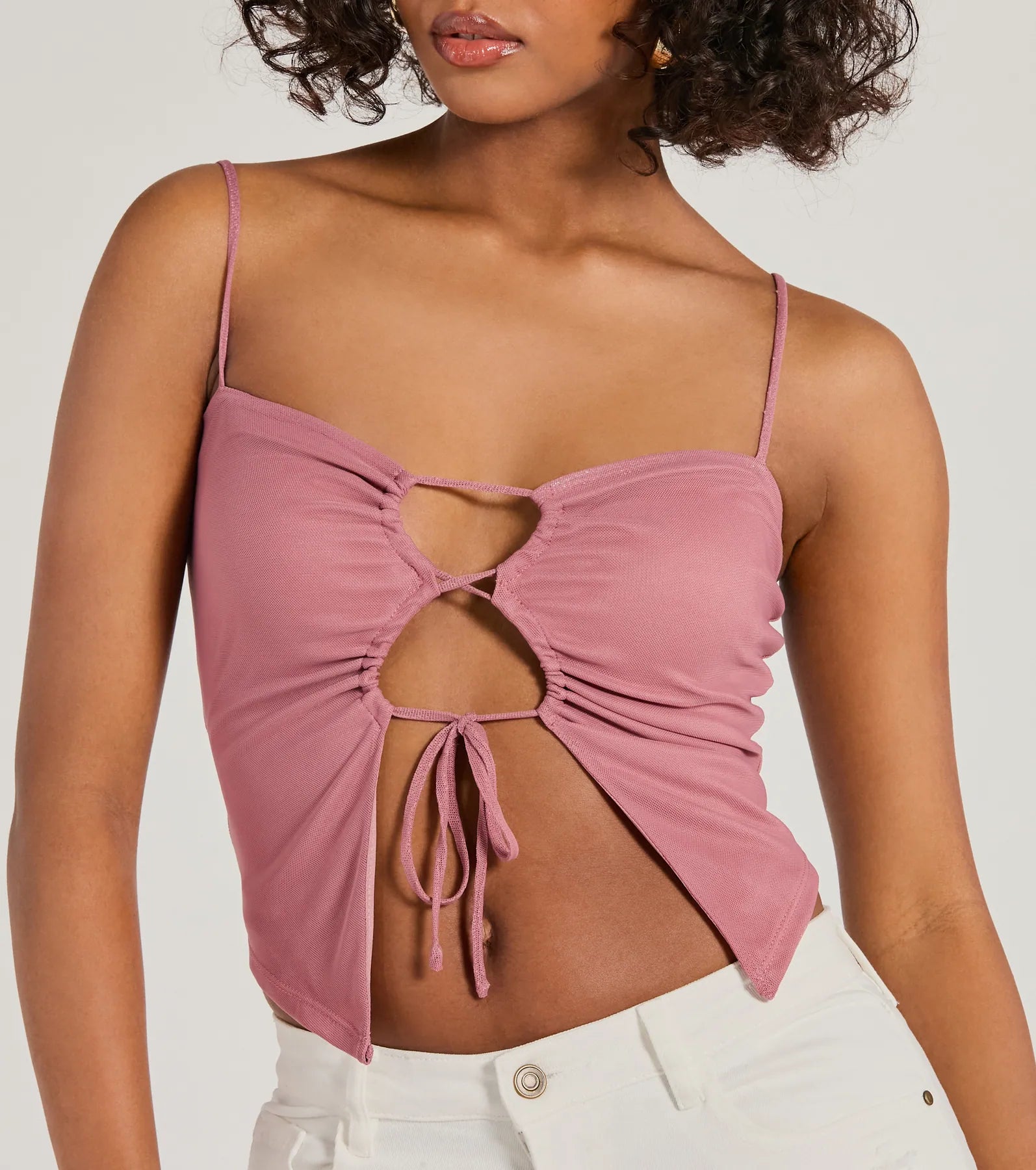Sweet Fling Lace-Up Mesh Crop Top