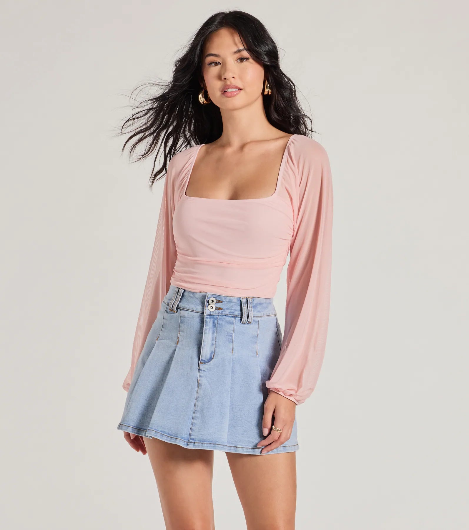 Elevated Basic Ruched Mesh Bodysuit