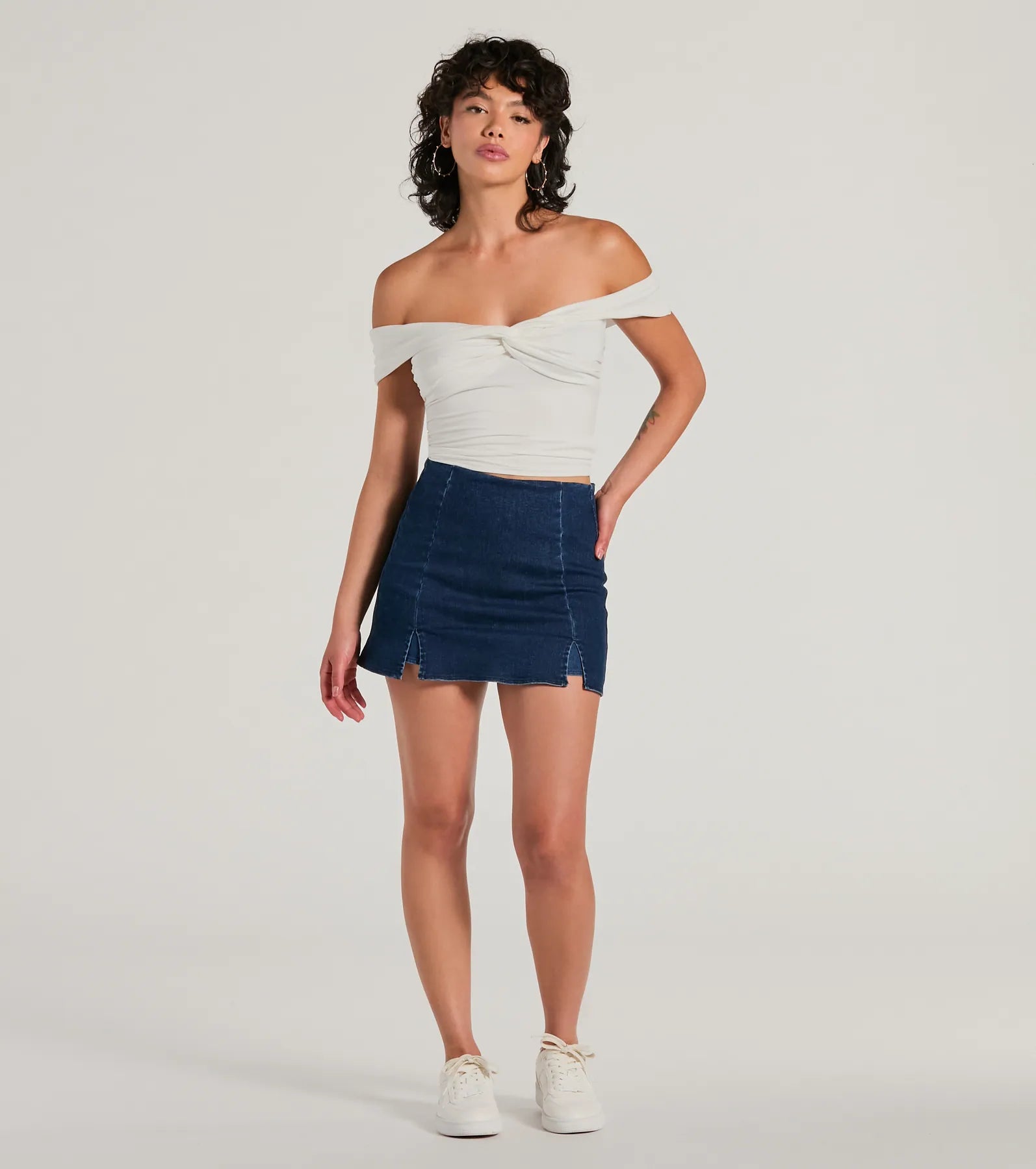 Trendy Twist-Front Off-The-Shoulder Crop Top