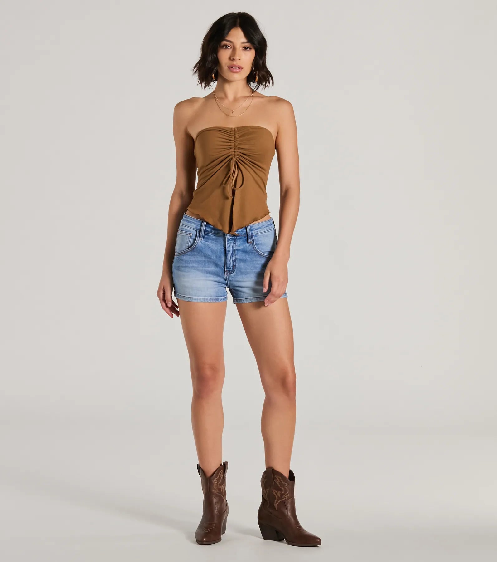 Hit The City Strapless Slit Crop Top