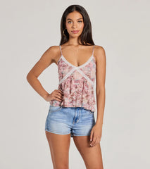 Crushin' On You Lace Trim Babydoll Floral Crop Top
