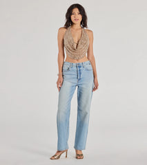 Party Diva Cropped Rhinestone Halter Top