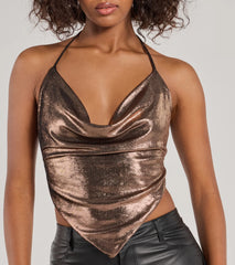 Flashy And Fierce Metallic Knit Halter Crop Top