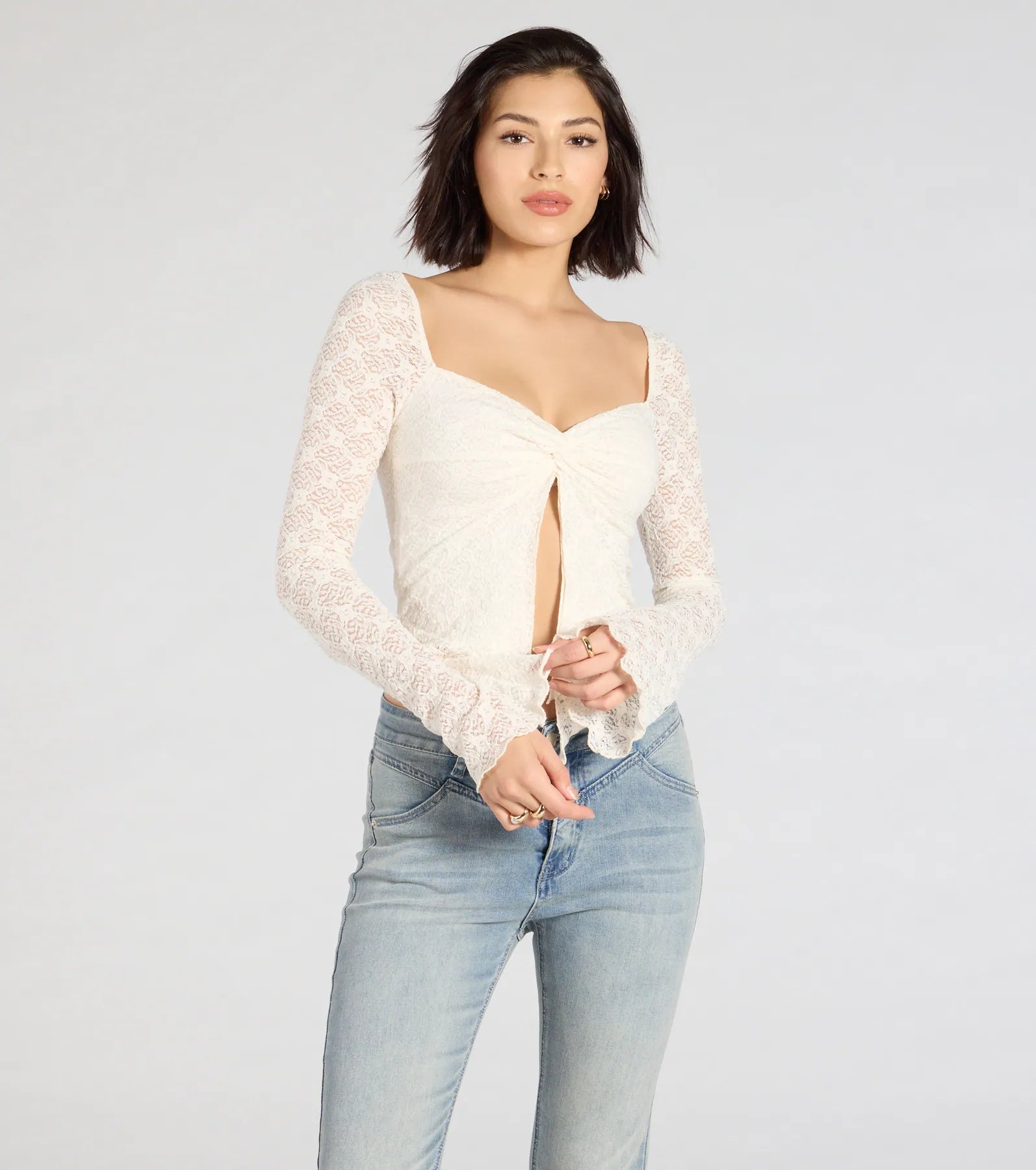 Irresistible Flair Lace Long Sleeve Crop Top