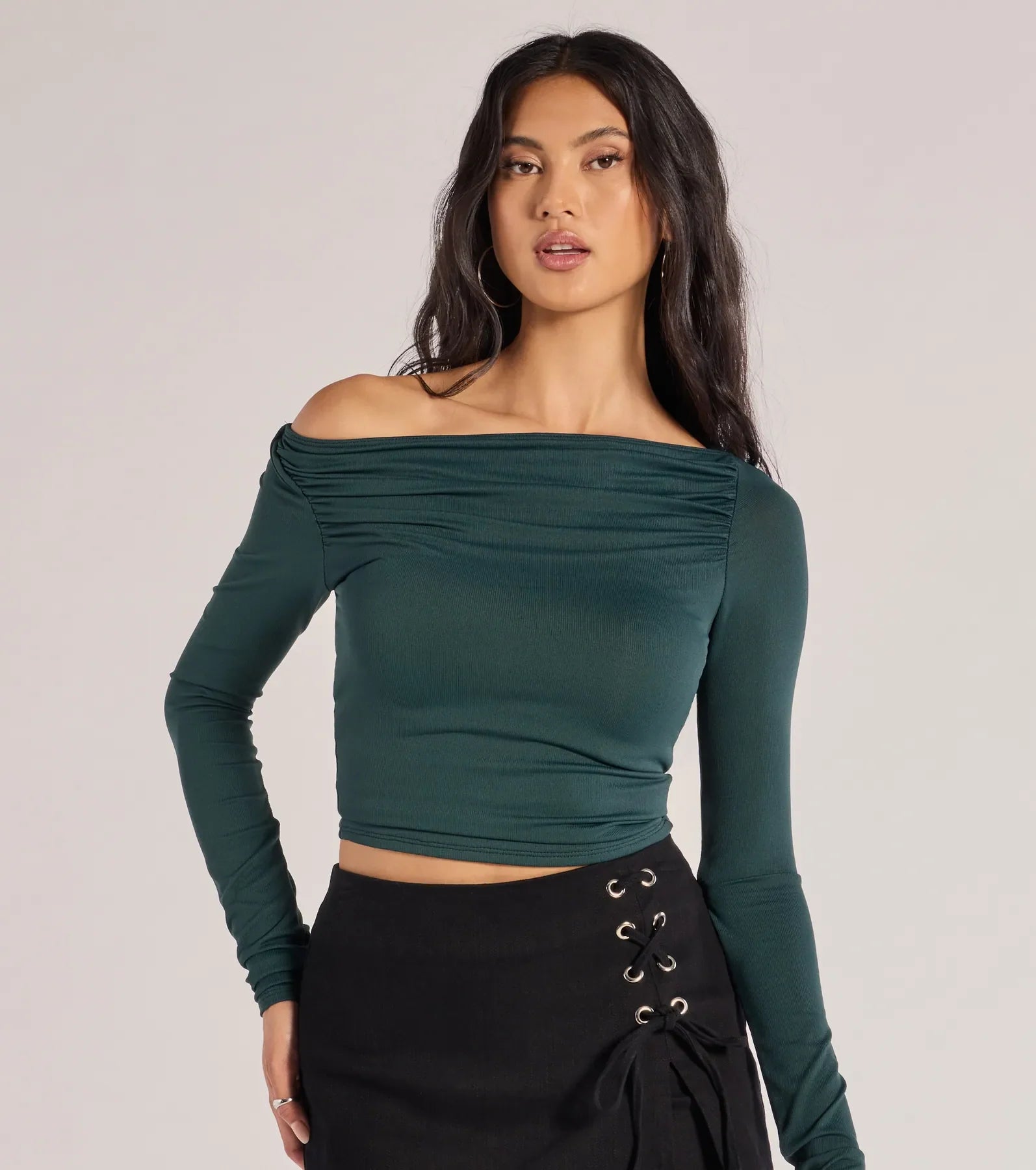 Casual Icon Off-The-Shoulder Long Sleeve Top