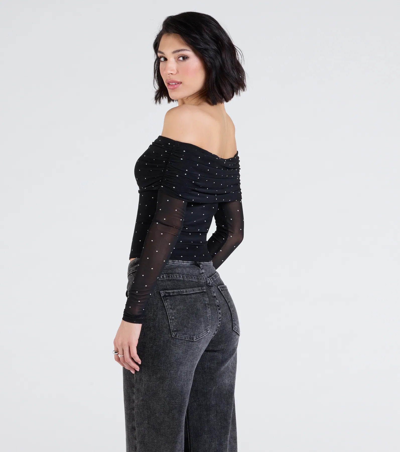 Chic Affection Off-The-Shoulder Polka Dot Top