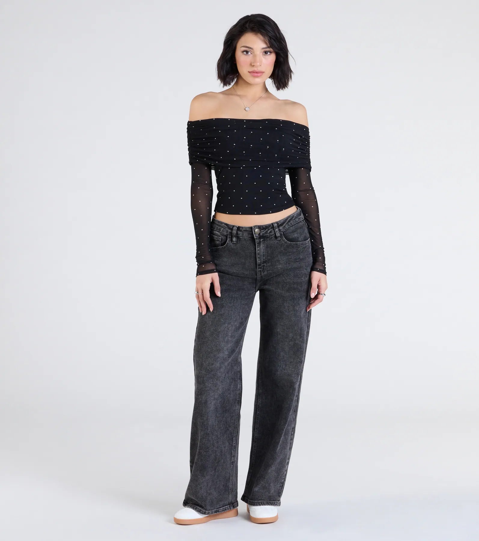 Chic Affection Off-The-Shoulder Polka Dot Top