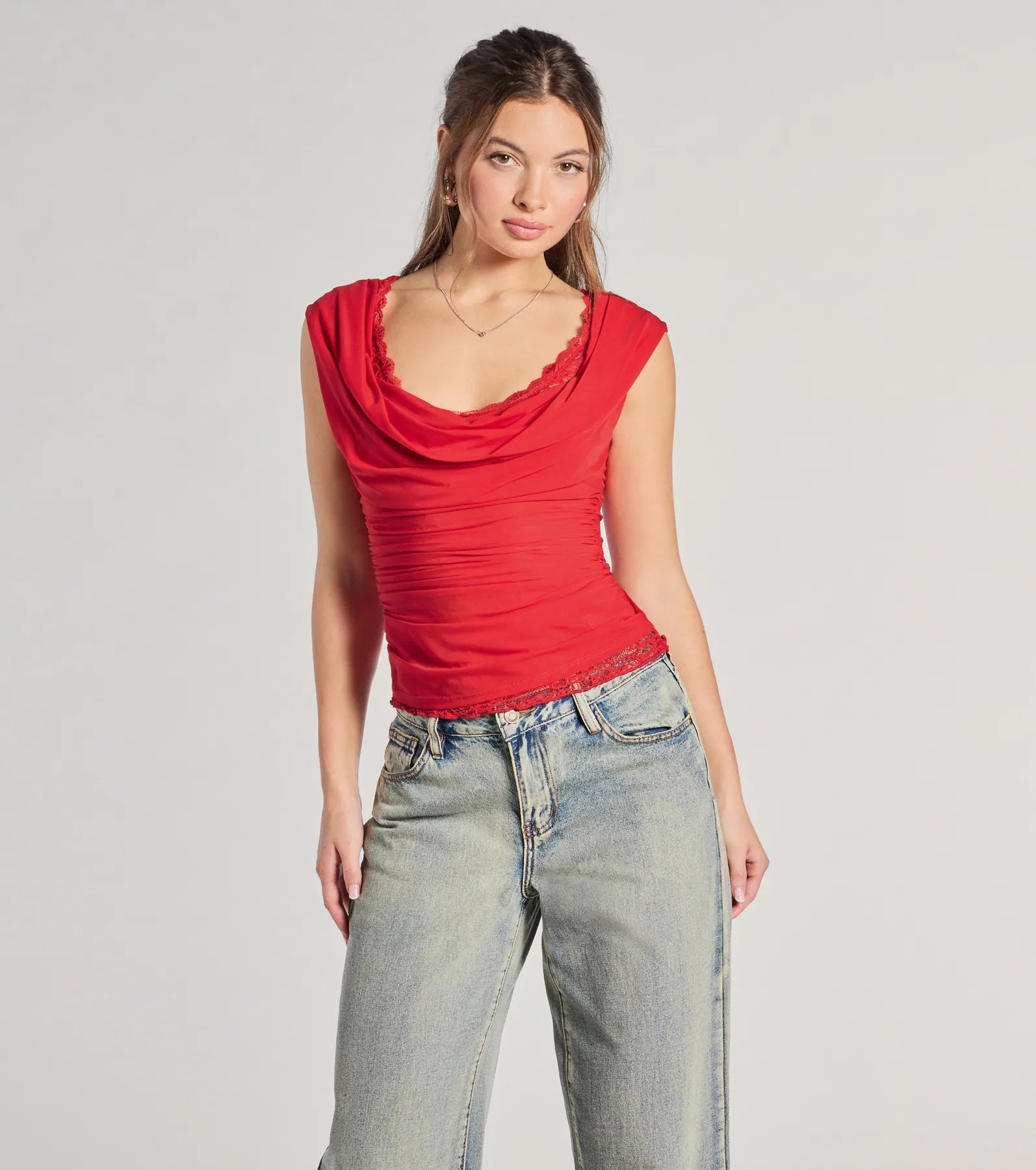 Just A Peek Cap Sleeve Lace Mesh Crop Top