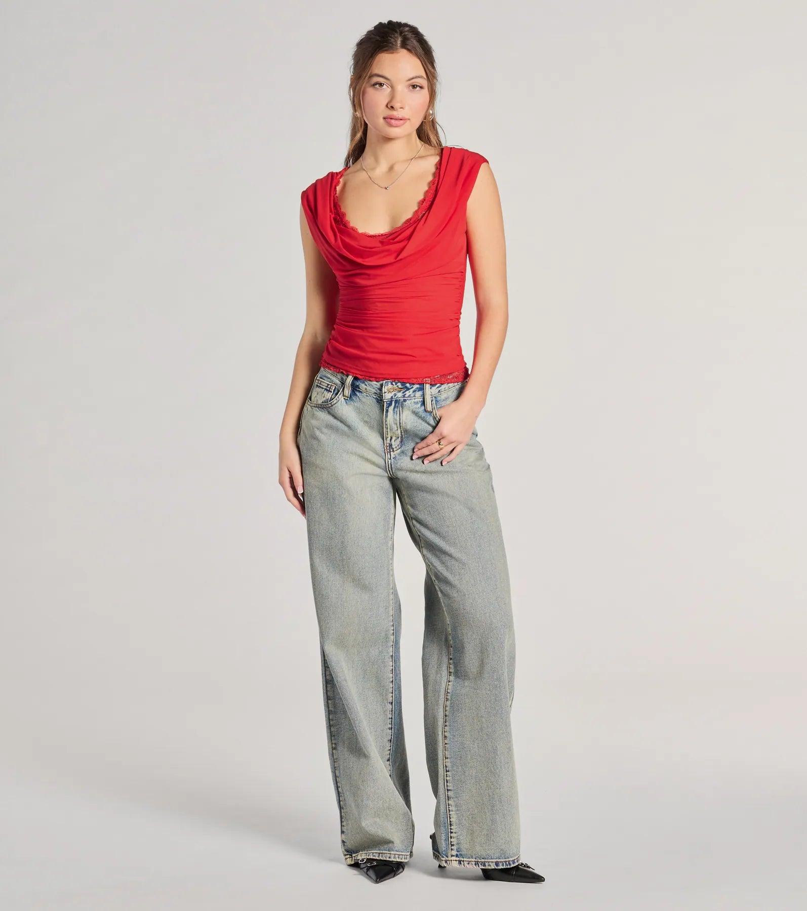 Just A Peek Cap Sleeve Lace Mesh Crop Top