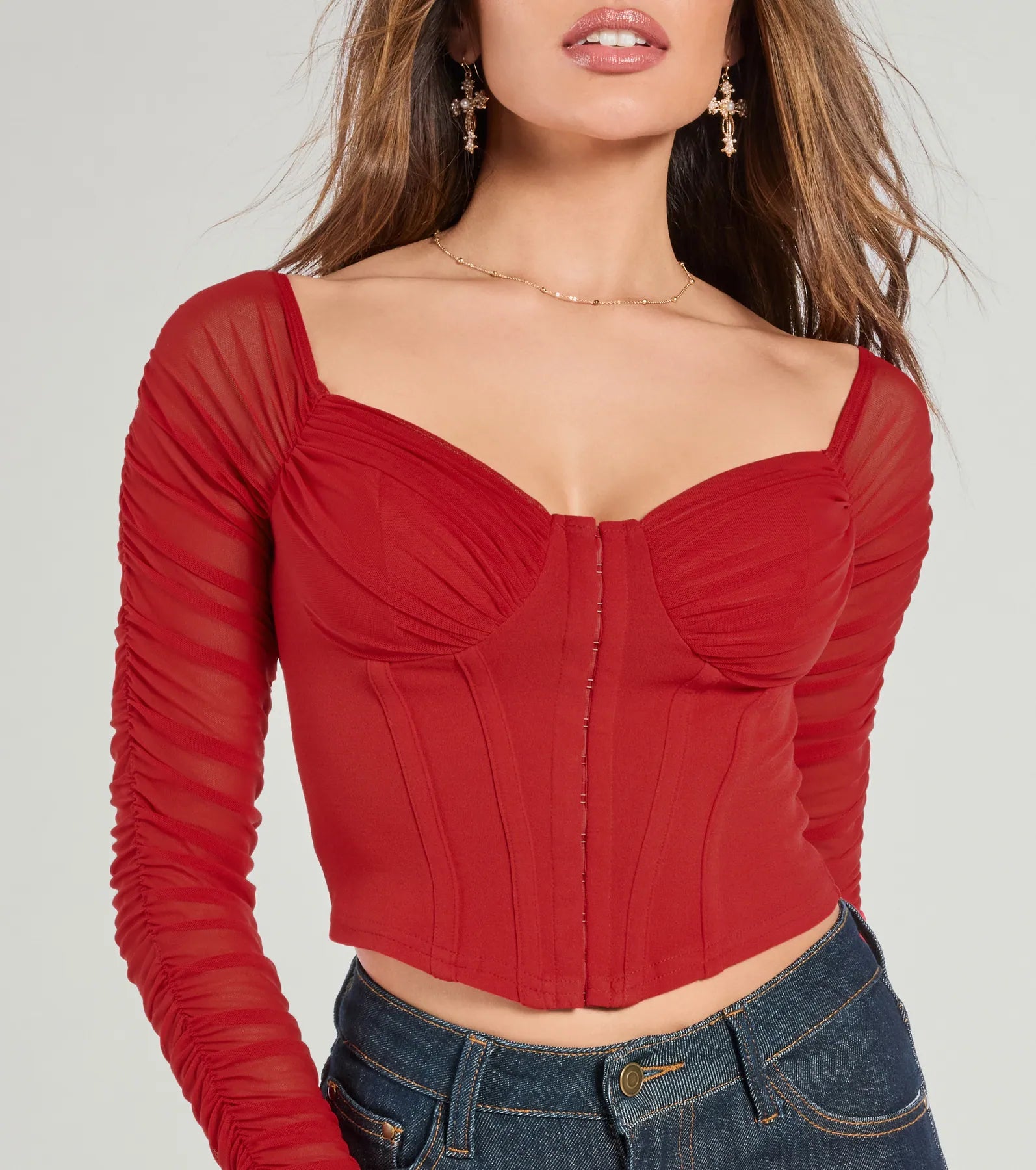 Downtown Looks Long Sleeve Mesh Bustier