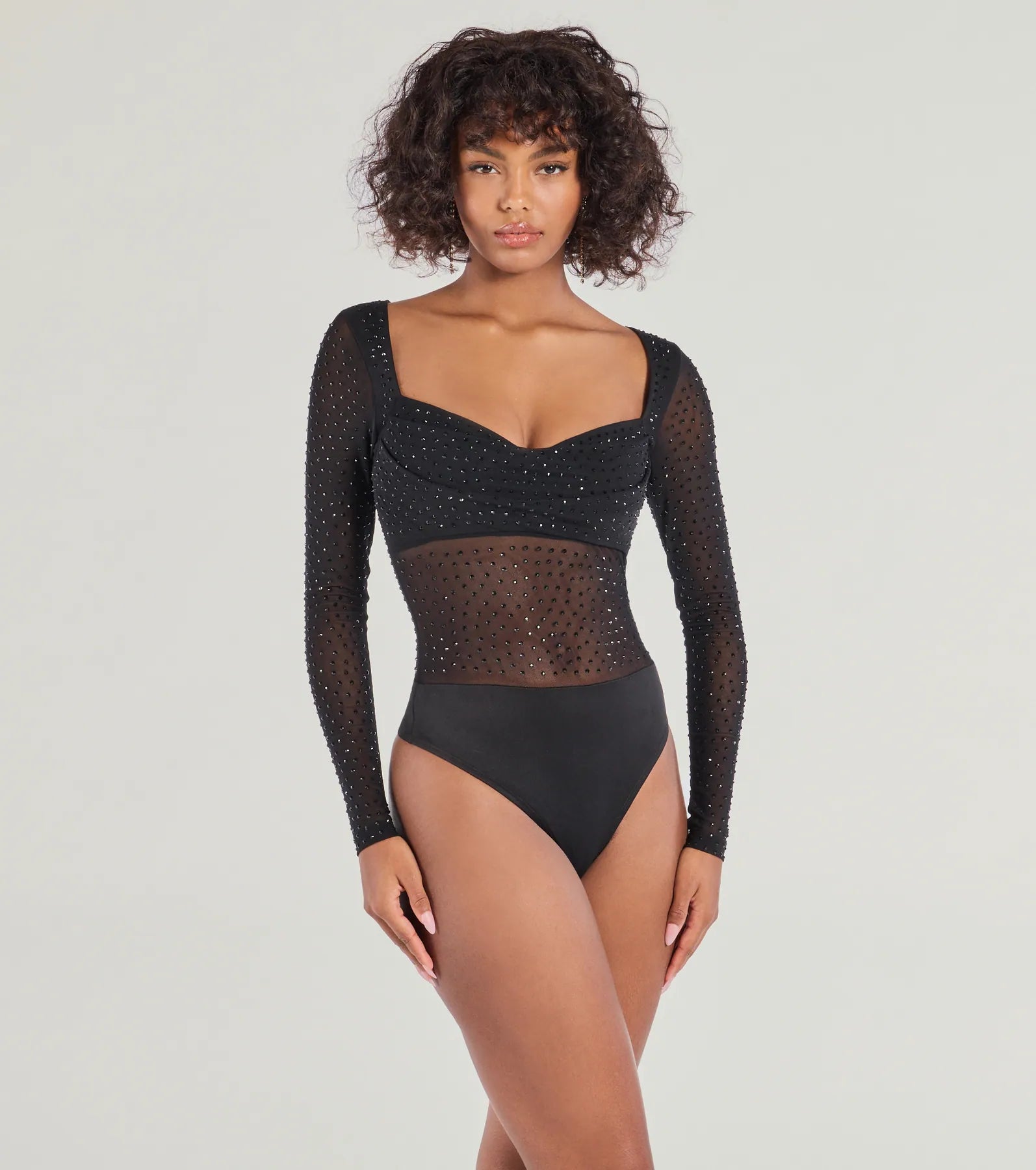 Sultry Fab Rhinestone Sheer Mesh Bodysuit