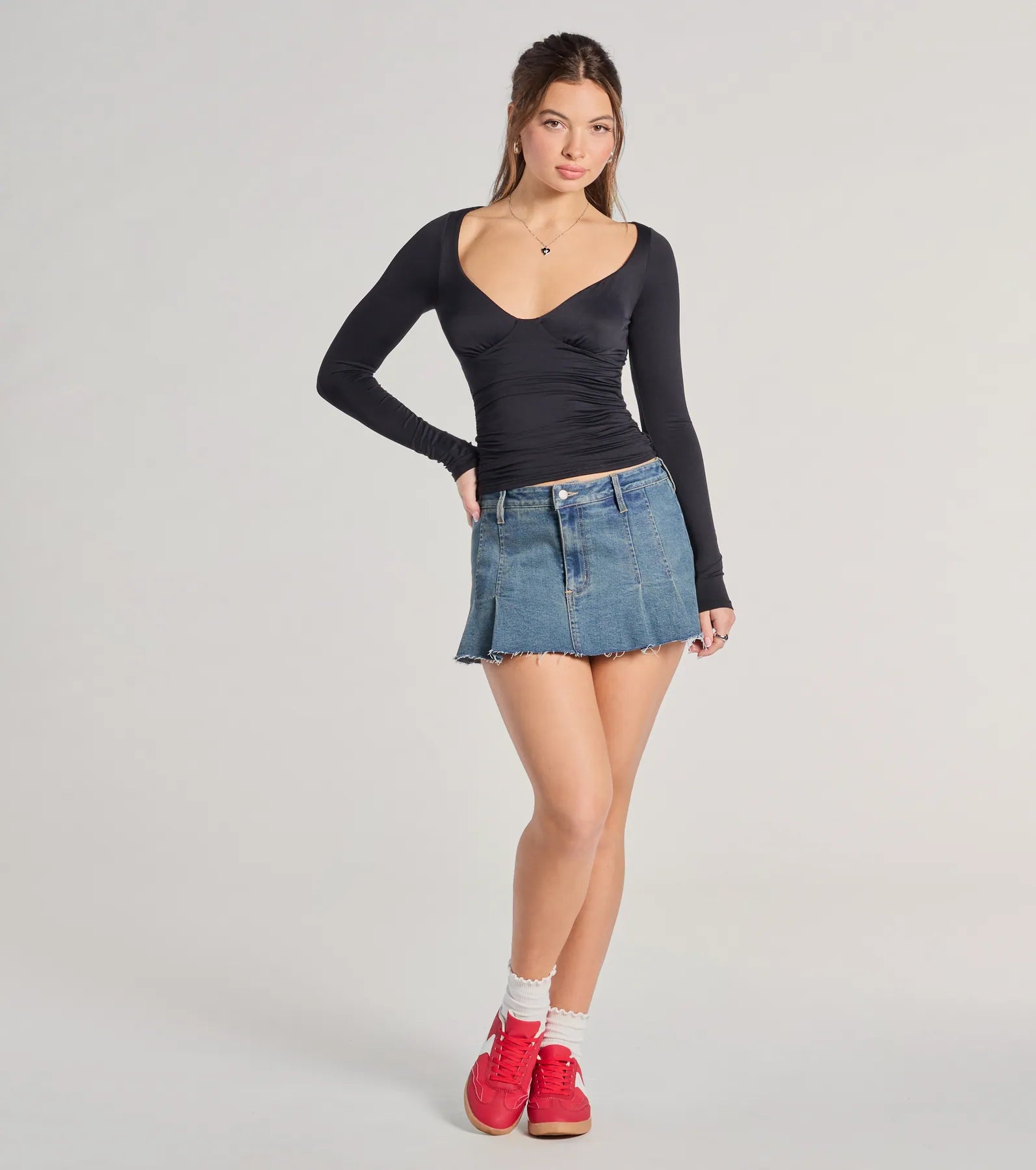 Updated Basic V-Neck Long Sleeve Crop Top