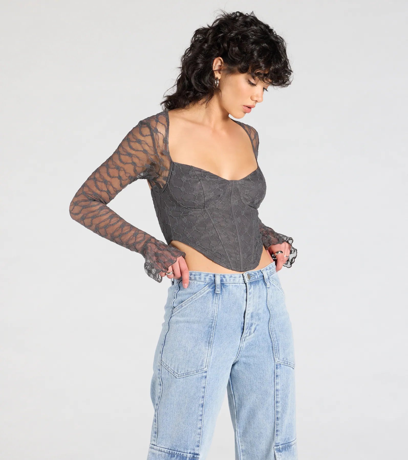 Current Mood Lace Long Sleeve Corset Top