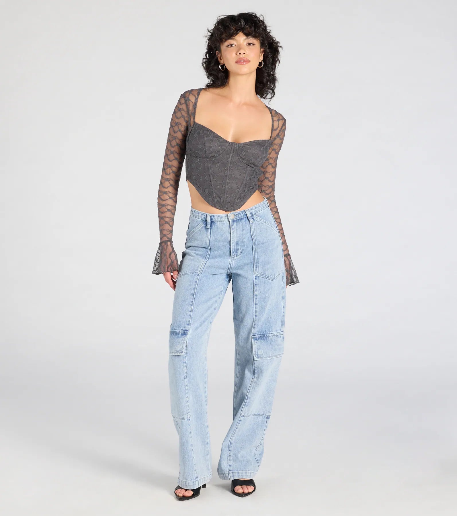 Current Mood Lace Long Sleeve Corset Top