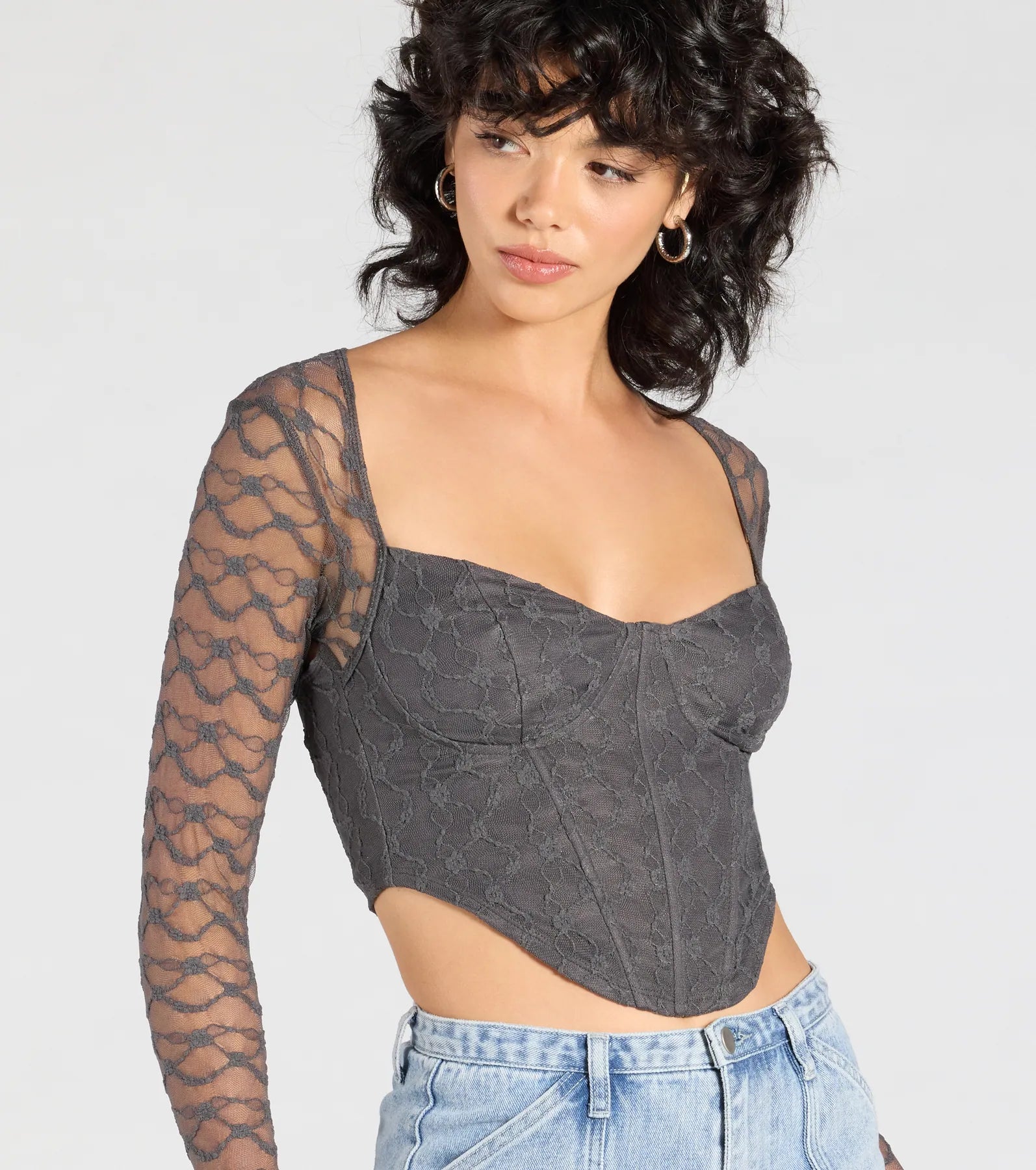 Current Mood Lace Long Sleeve Corset Top