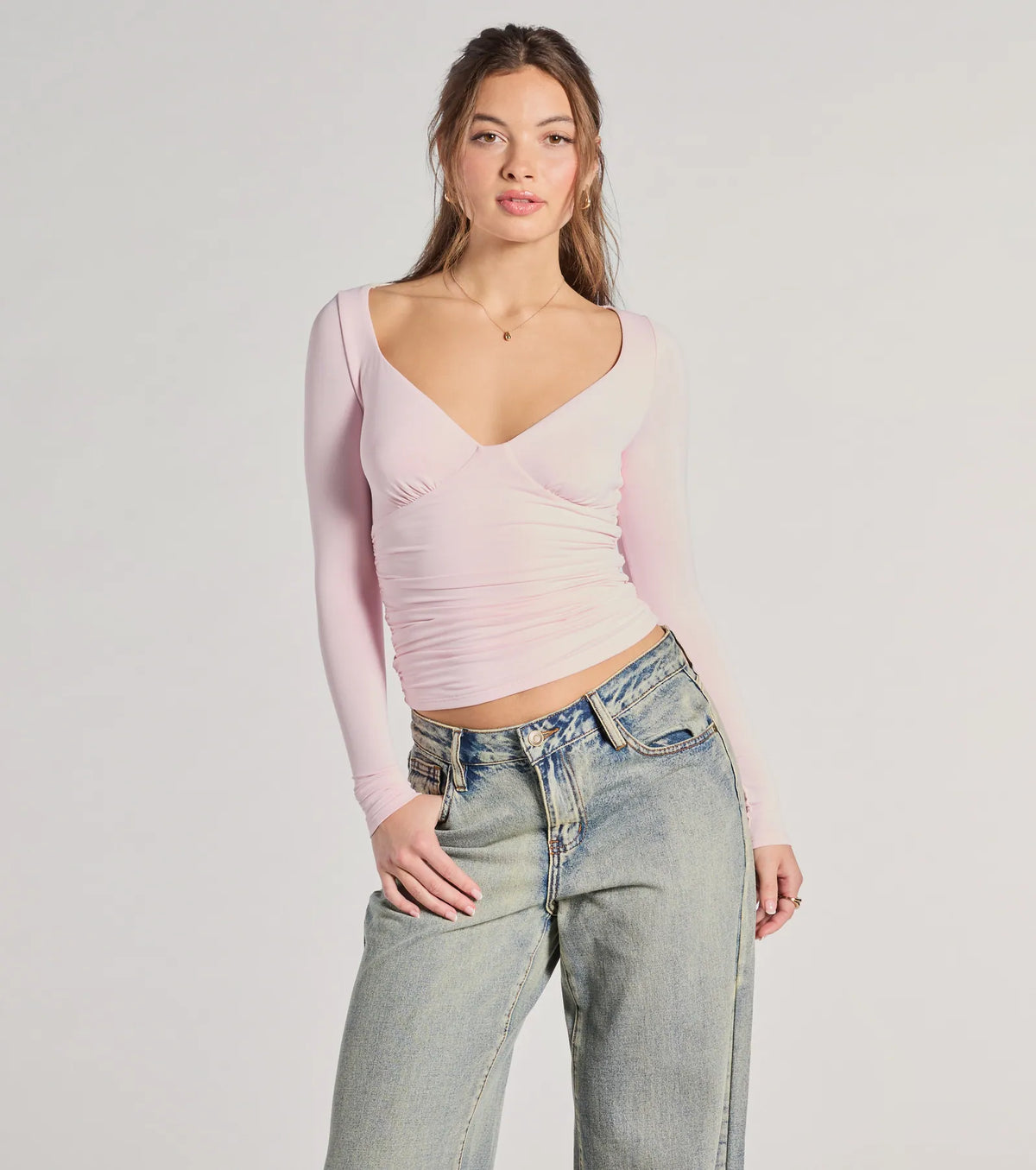 Updated Basic V-Neck Long Sleeve Crop Top