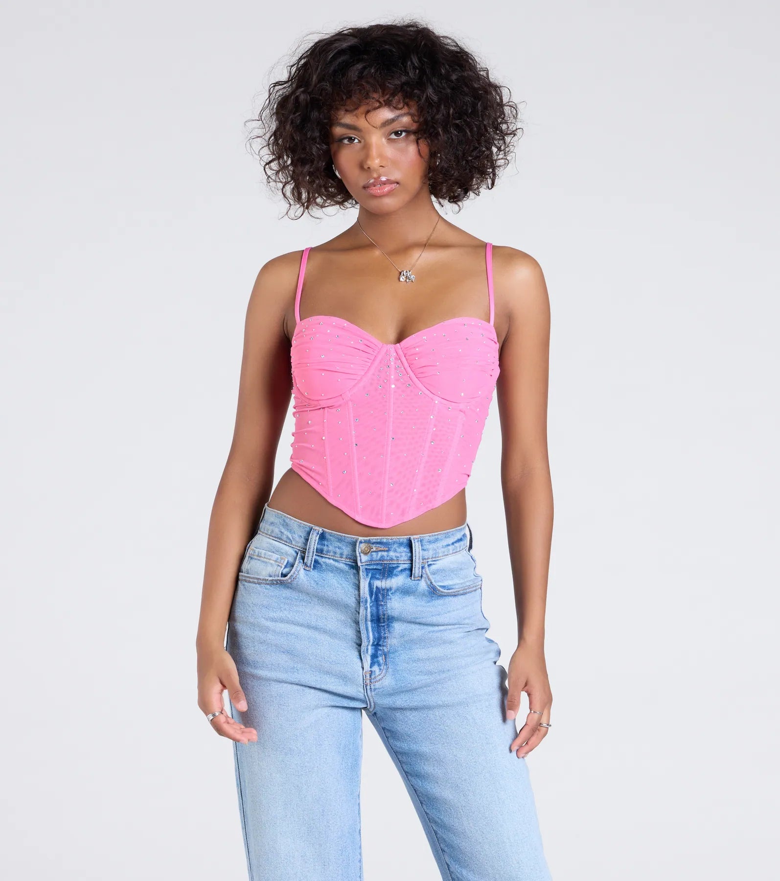 Stunned By Luxe Rhinestone Mesh Bustier