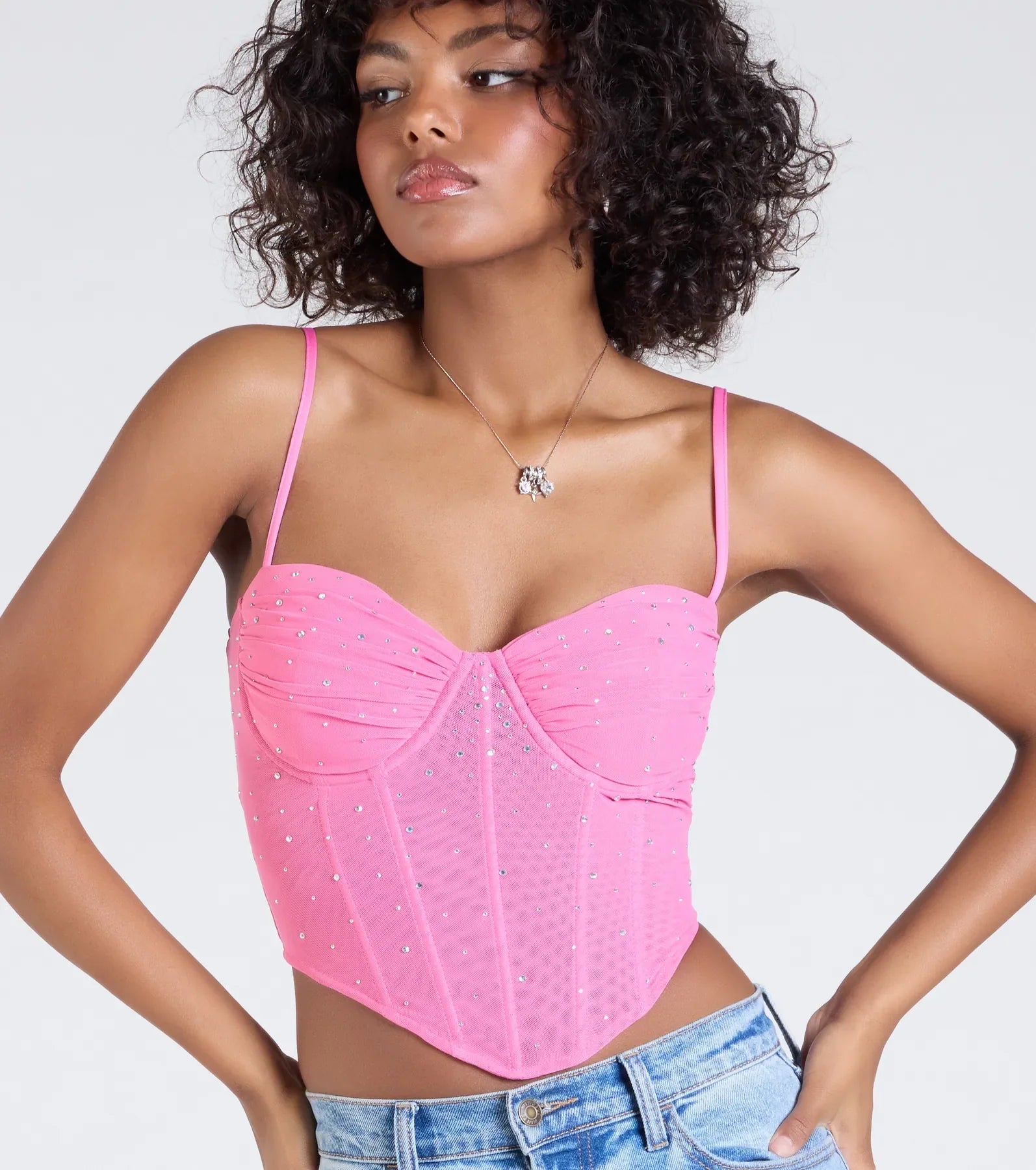 Stunned By Luxe Rhinestone Mesh Bustier