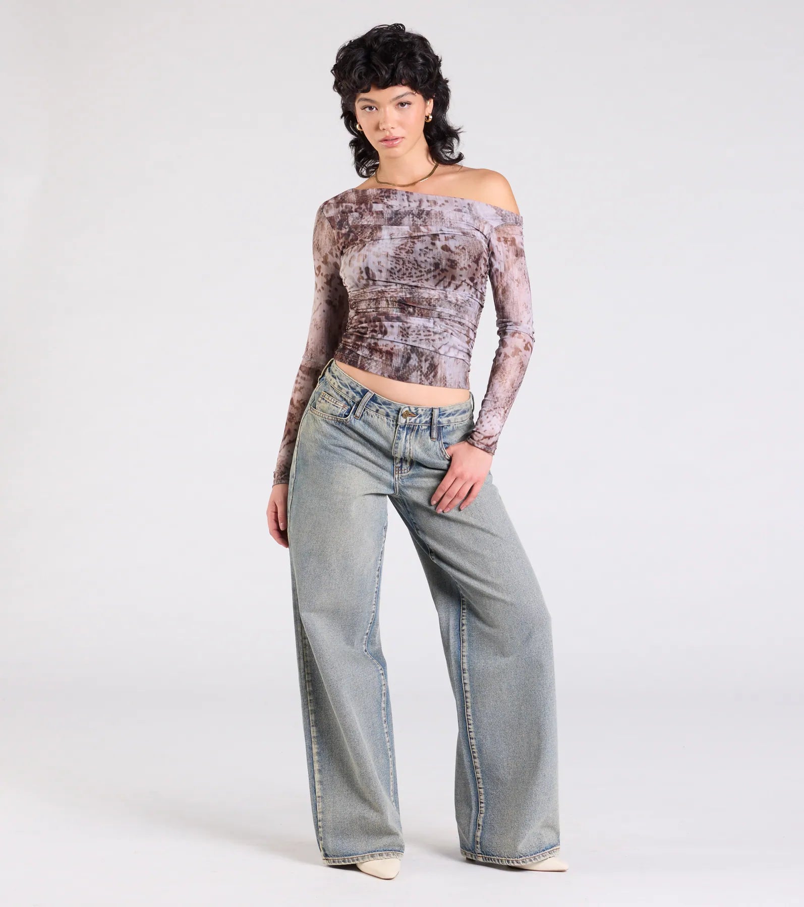 Wildly Chic Long Sleeve Abstract Print Crop Top