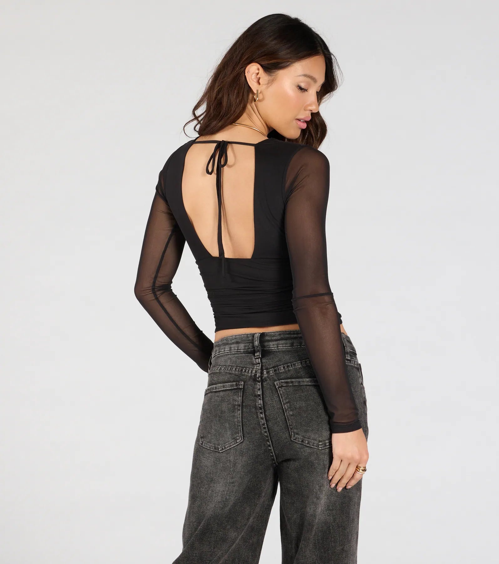 Sassy Style Print Mesh Long Sleeve Top