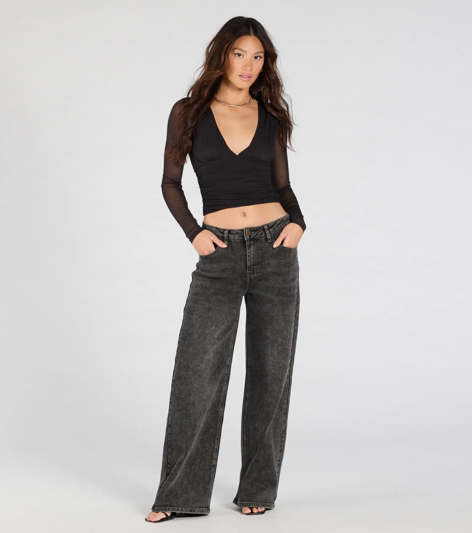 Sassy Style Print Mesh Long Sleeve Top