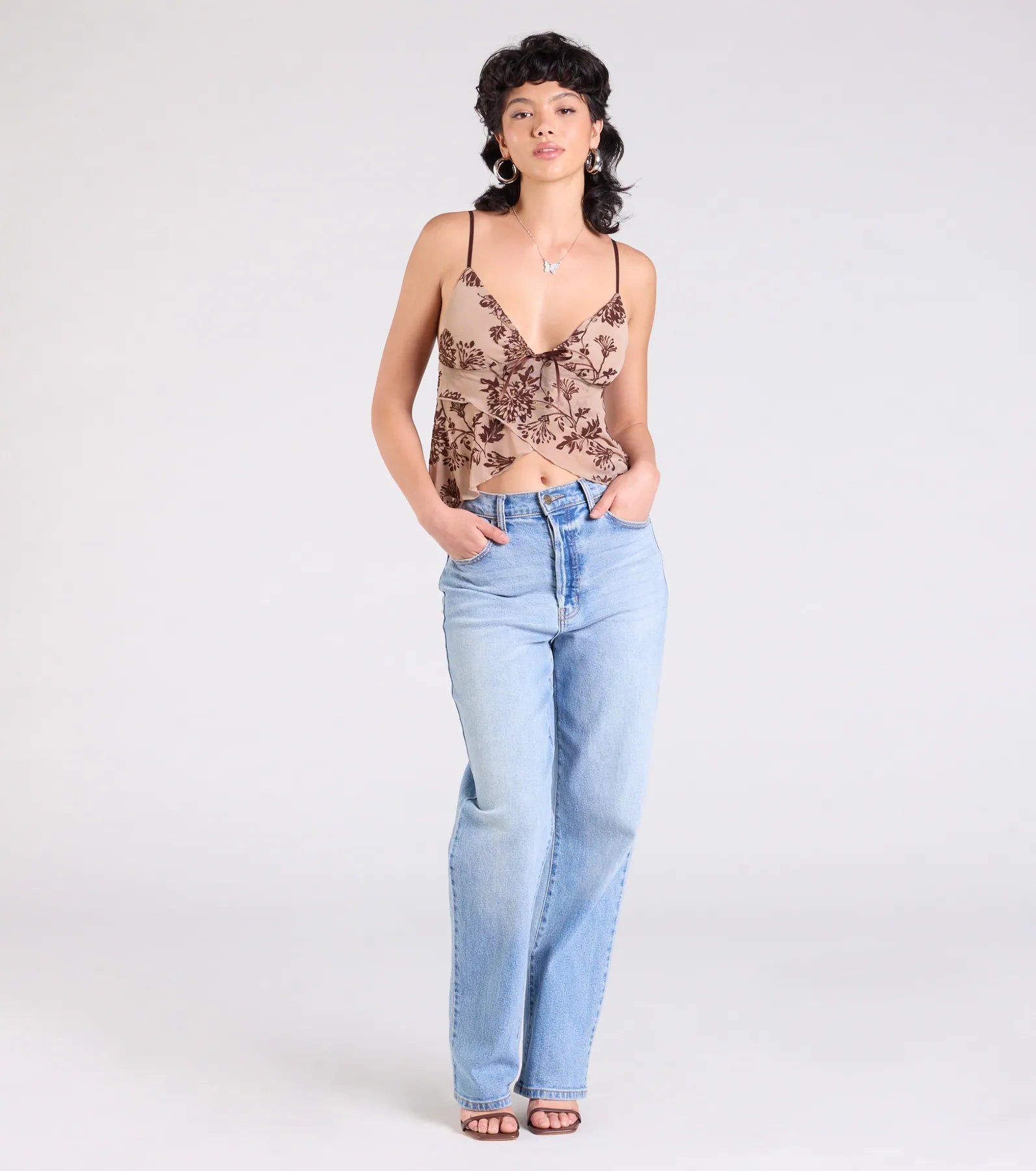 Sultry Element V-Neck Floral Velvet Crop Top