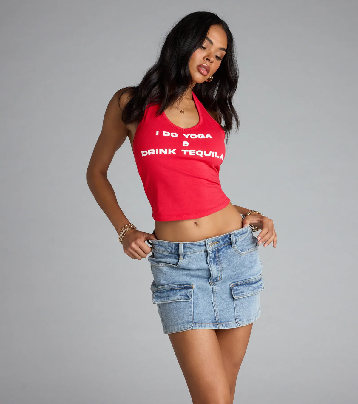 Yoga And Tequila Graphic Halter Top