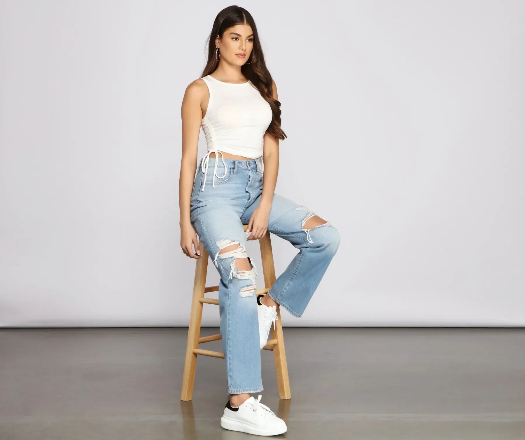 Basic Vibes Ribbed Knit Ruched Top