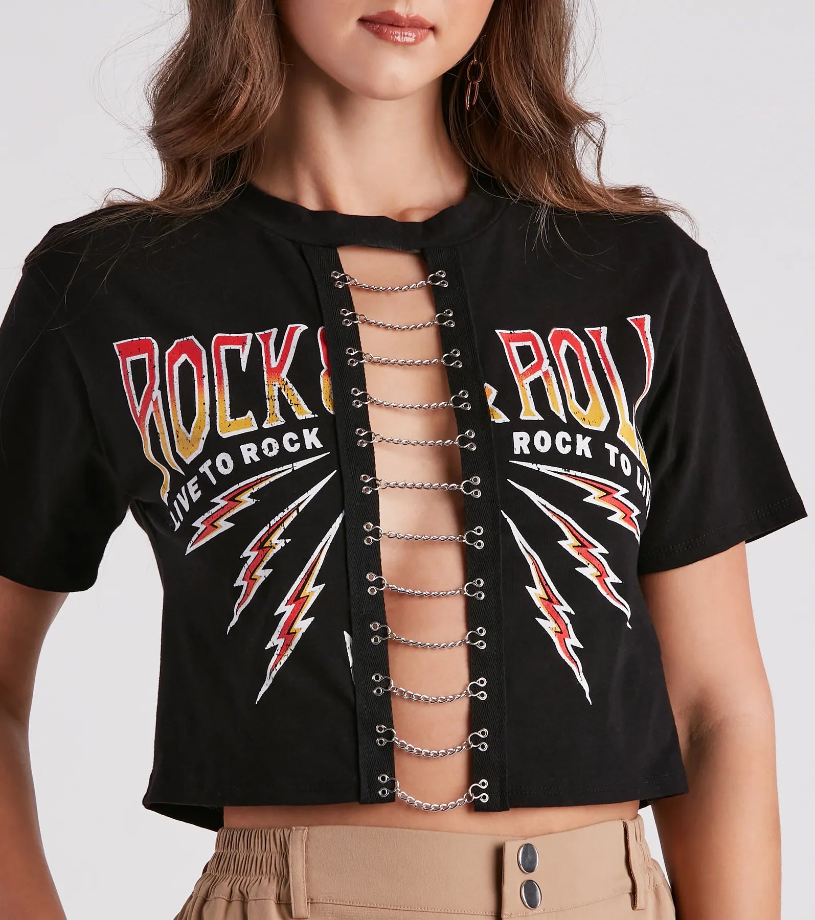 Girls Rock Chain Trim Graphic Tee