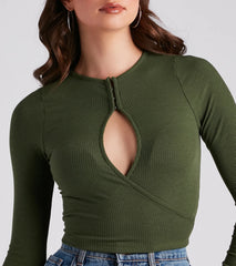 Just A Peek Crew Neck Keyhole Top