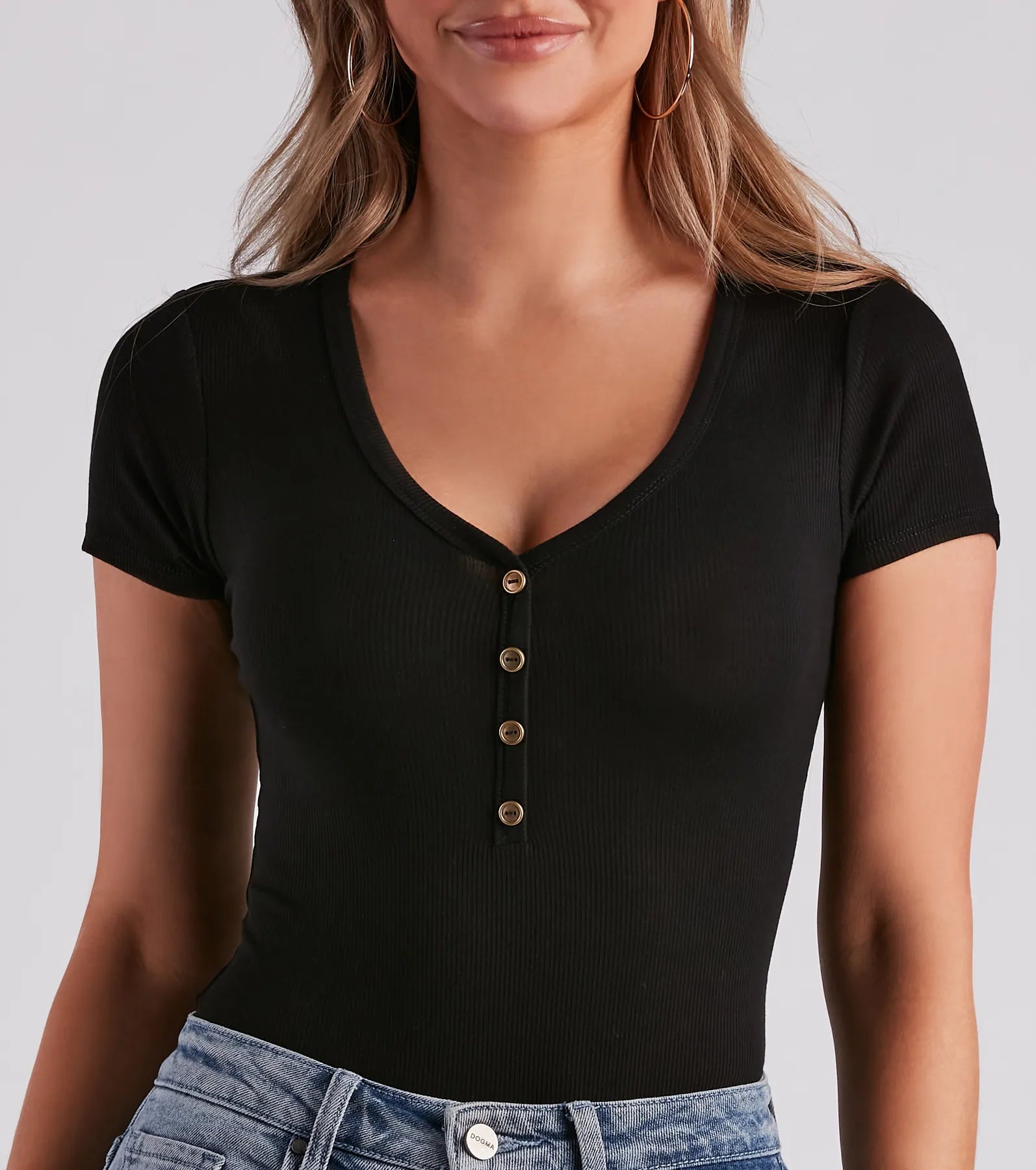 Casual Classic Button-Front Henley Bodysuit