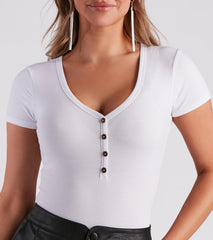 Casual Classic Button-Front Henley Bodysuit