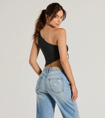 Mentionable Flirt One-Shoulder Asymmetrical Crop Top
