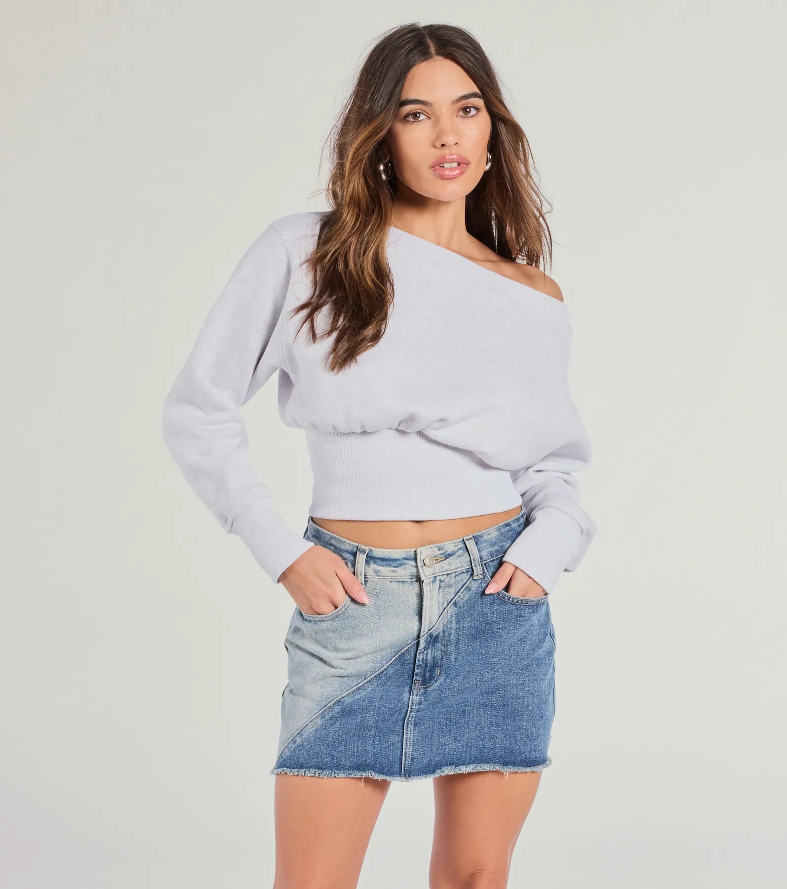 Cutie Alert Long Sleeve Fleece Crop Sweatshirt