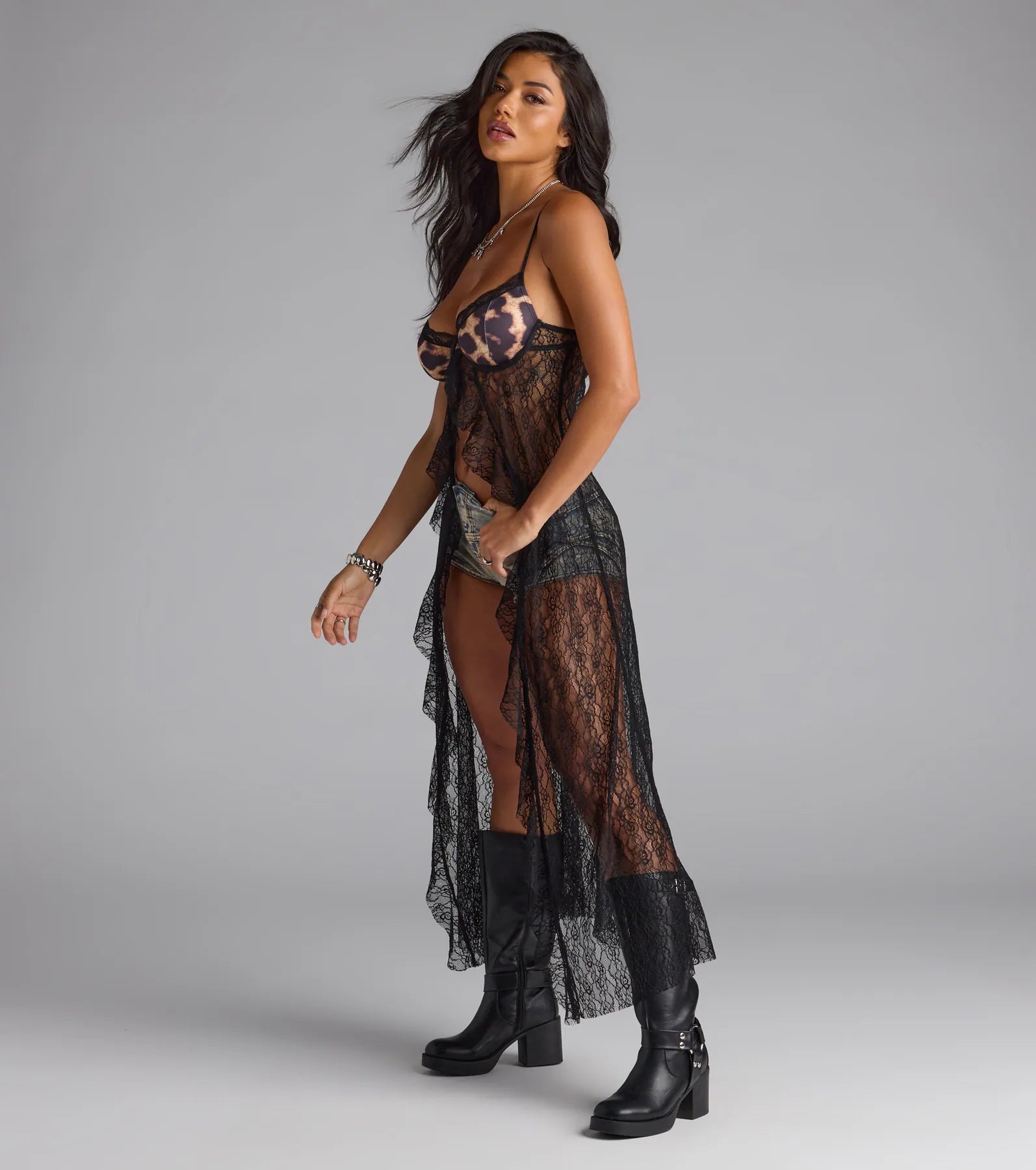 All The Vibes Leopard Lace Long Tunic