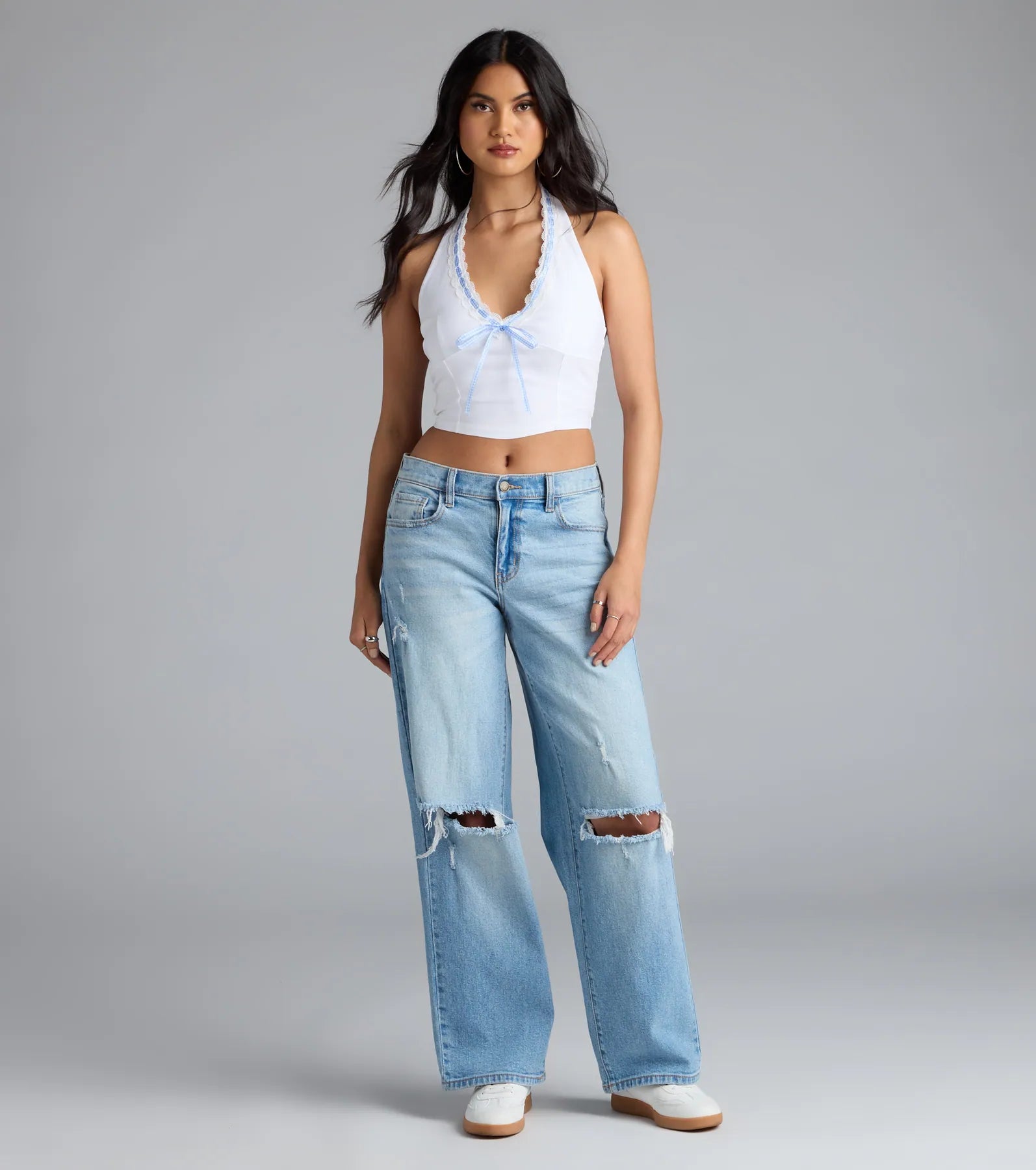 Undeniable Charm Gingham Ribbon Halter Crop Top