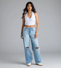 Undeniable Charm Gingham Ribbon Halter Crop Top