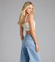 Off The Vine Lace Trim Rose Print Bustier