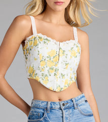 Off The Vine Lace Trim Rose Print Bustier