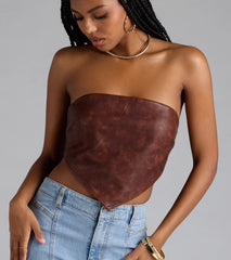 Stylish Edge Faux Leather Strapless Crop Top