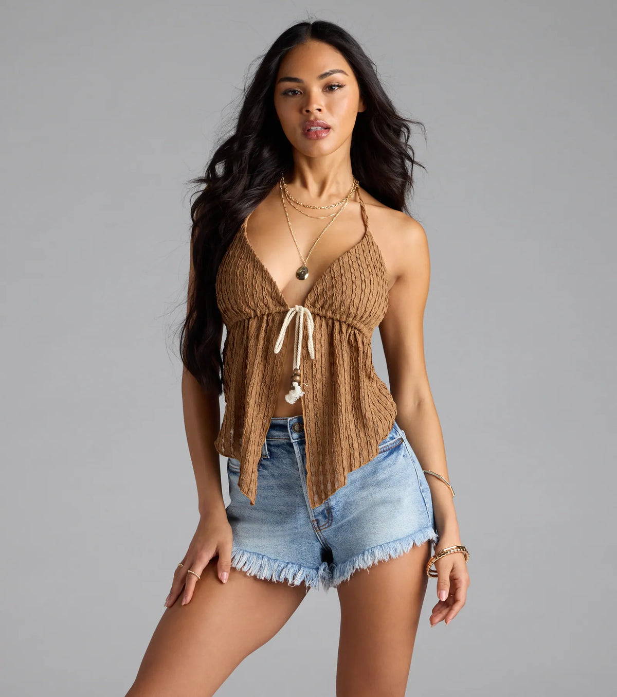 Coastal Destination Halter Tie-Front Crop Top