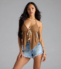 Coastal Destination Halter Tie-Front Crop Top