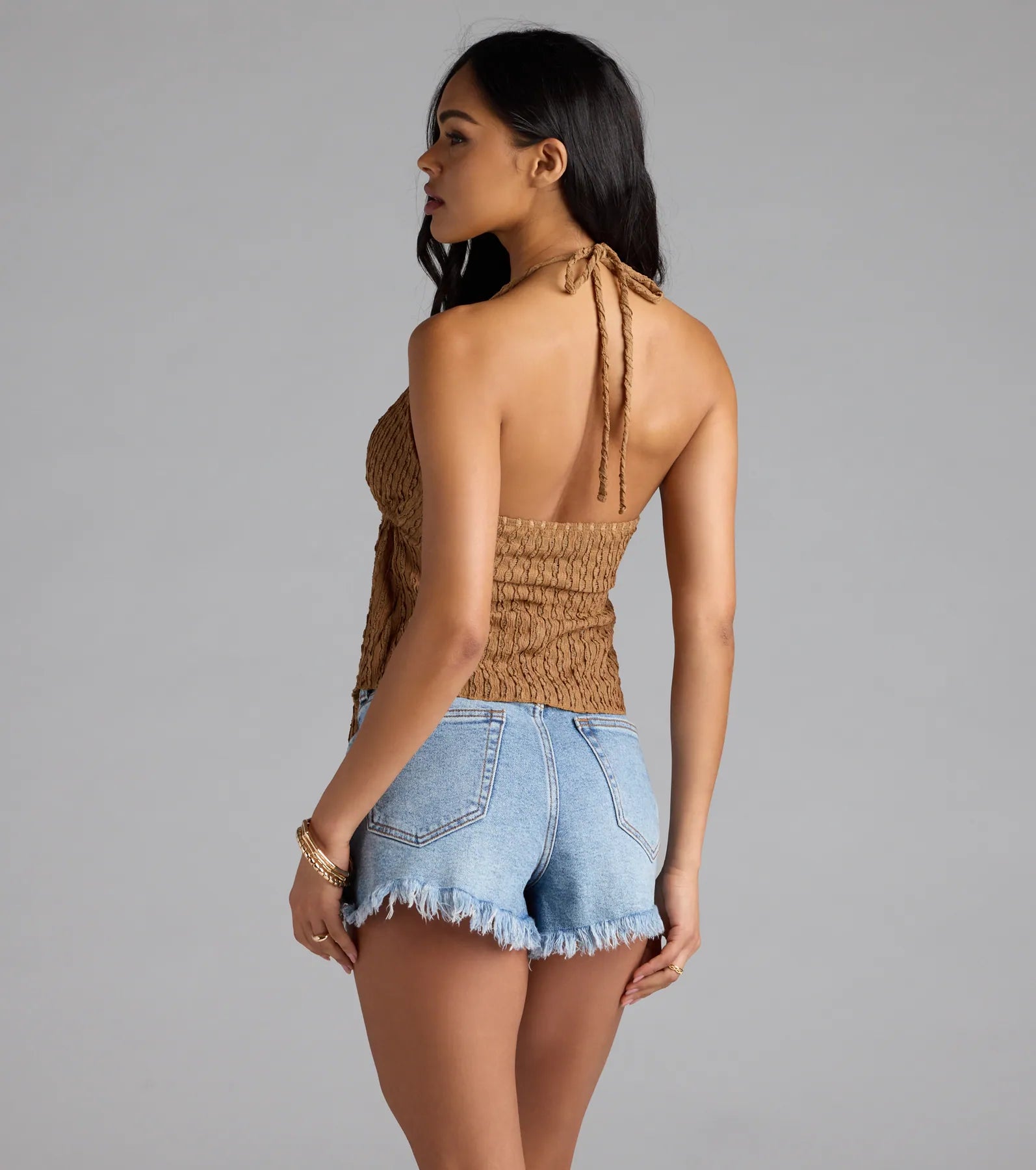 Coastal Destination Halter Tie-Front Crop Top