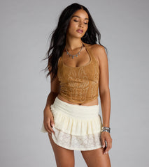 Cute Flame Stitch Lace-Up Crop Top