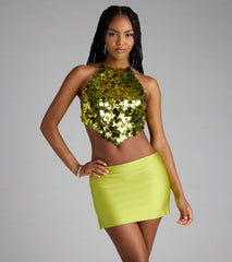 Prominent Shine Sequin Halter Crop Top
