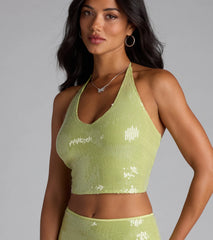 Major Stunner Sequin Halter Crop Top