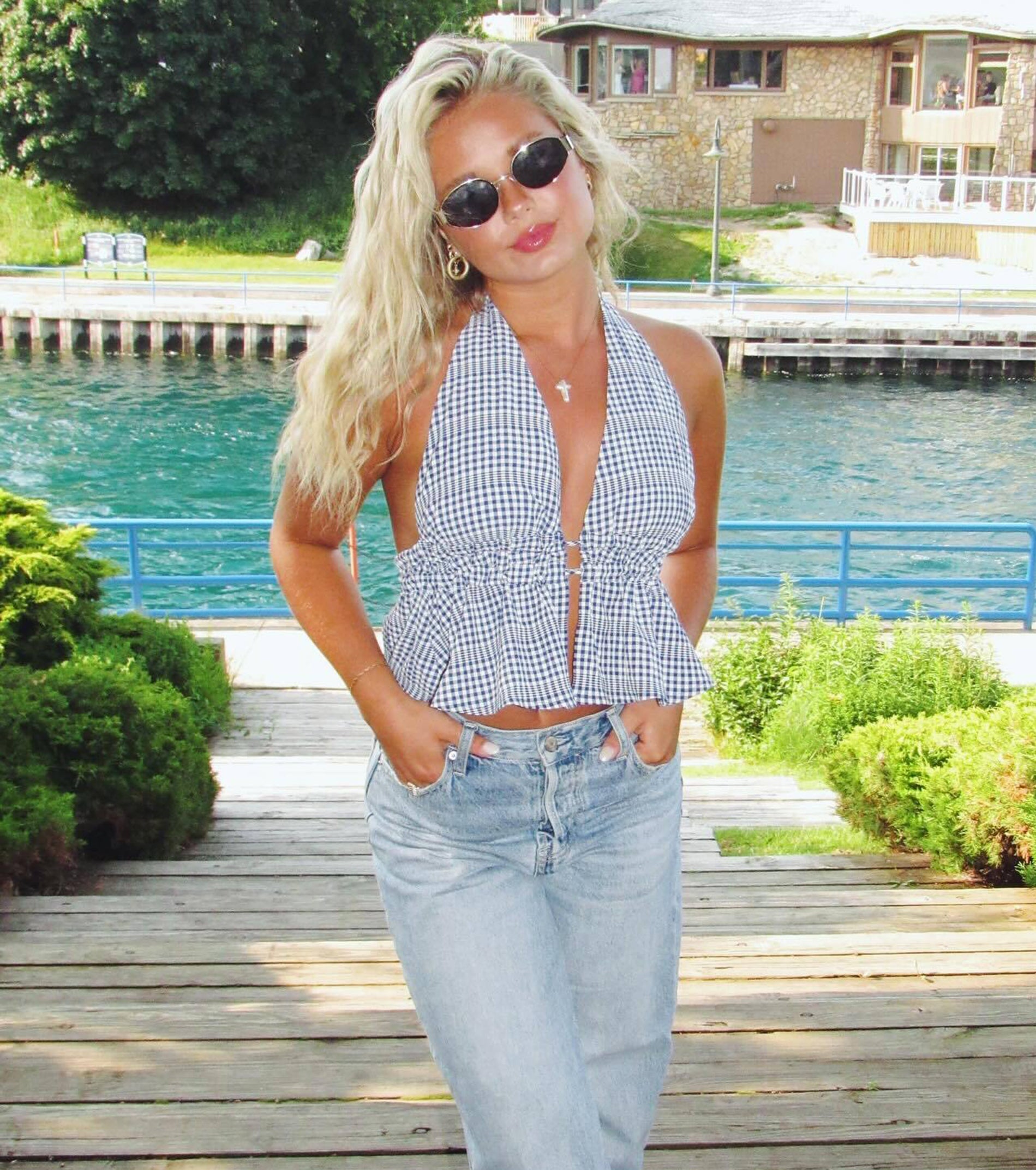 Summer Pick Gingham Halter Crop Top