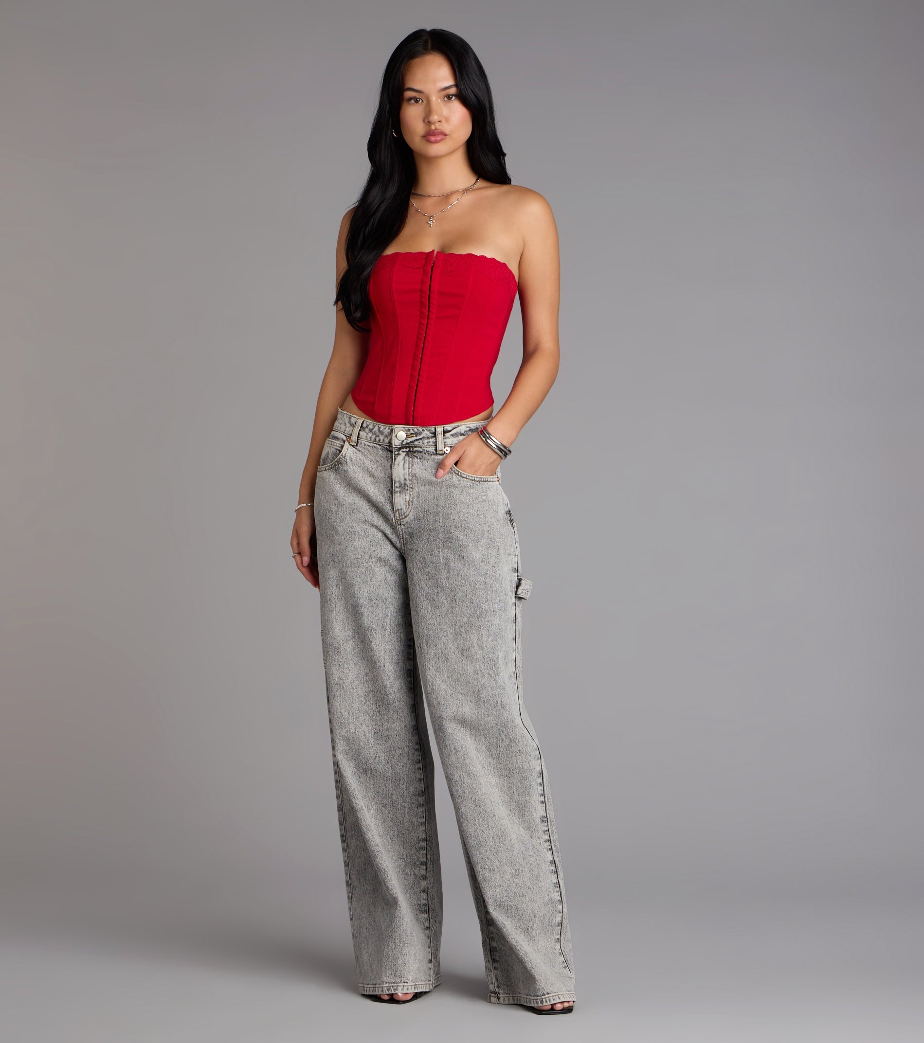 Chic And Snatched Strapless Lace Trim Corset Top