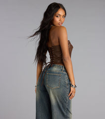 Laced Up Faux Leather Tube Top