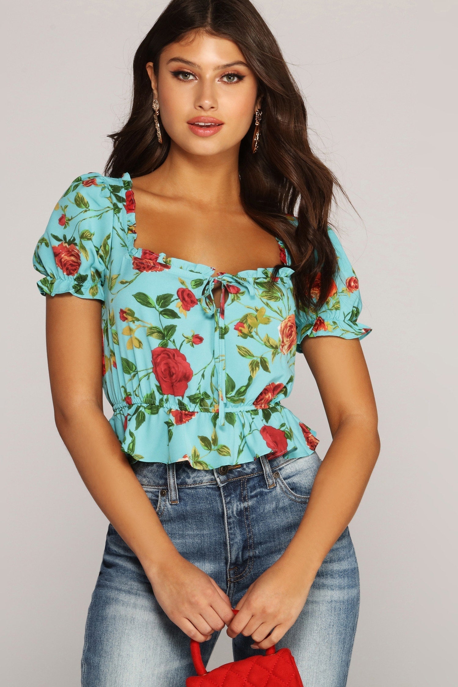 Boho Bow Peasant Crop Top